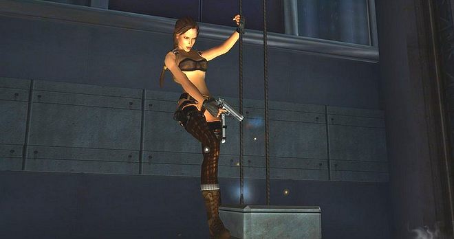 A full Lara Croft Pantyhose nudity patch featuring sexy black net pants and
